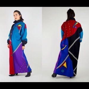 1980s wool maxi colorful funky jacket